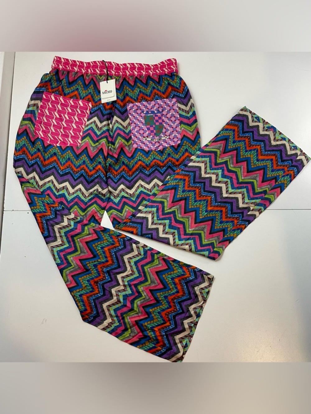 NEW Me369 Psychedelic Zigzag Patterned Trousers Wide Leg Palazzo Pants Size M